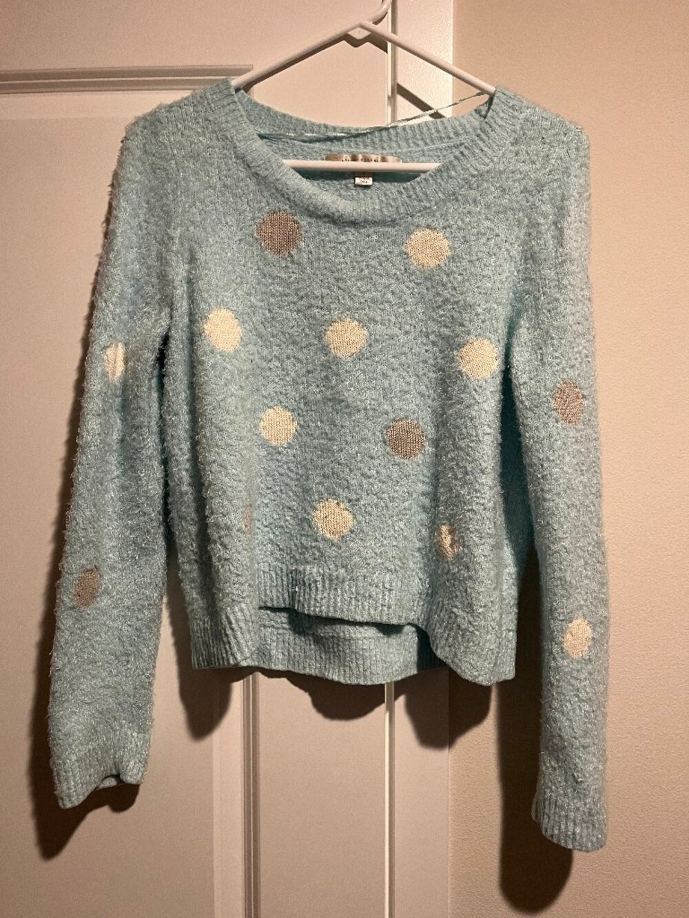 LC Lauren Conrad Blue Grey White Polka Dot Sweater Women's Small
